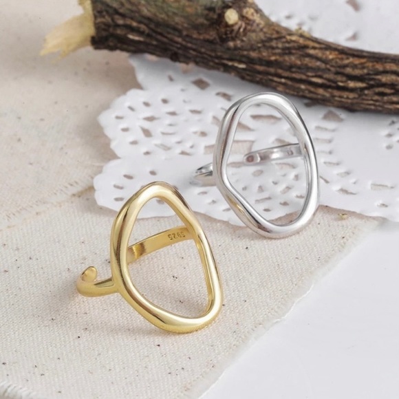 NEW 925 Sterling Silver Hollow Oval Adjustable Ring - Picture 7 of 8